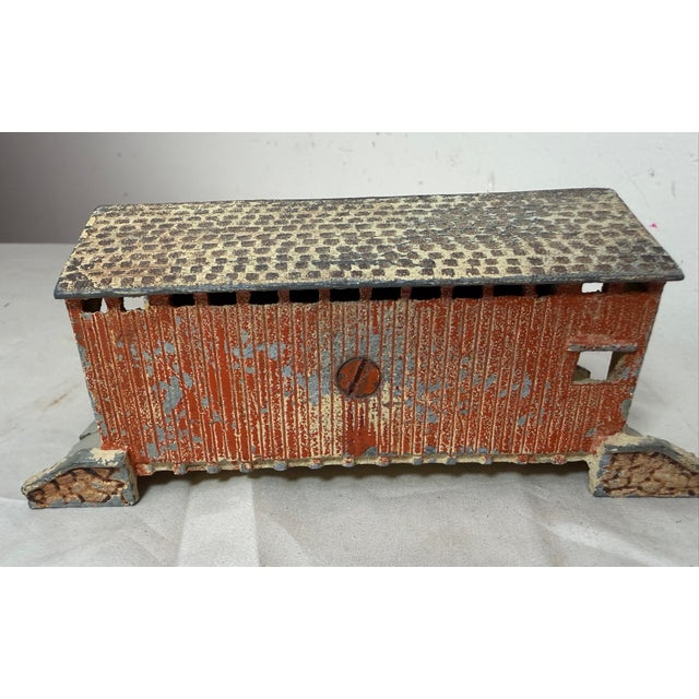 Vintage 20th Century Hand Painted Cast Metal Train Bridge Still Coin Dime Bank For Sale - Image 10 of 10