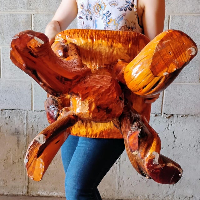 Wood 1960s Burl Drift Wood and Agate Stone Lighted Table Dining Set With 4 Chairs - Set of 5 For Sale - Image 7 of 10