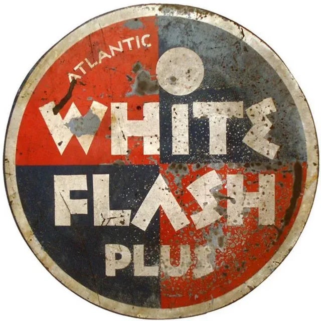 Metal 1930s Art Deco era Gas Station Advertising Sign Atlantic Oil For Sale - Image 7 of 7