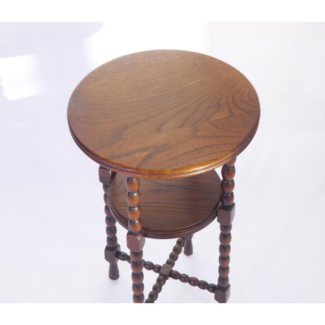 Round Wooden 2-Tiered Bobbin Barley Twist Side Table, 1920s For Sale - Image 3 of 9