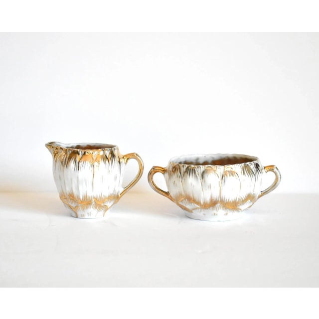 Antique Gold & White Porcelain Flower Petals Demitasse Tea Service - Set of 8 For Sale - Image 9 of 13