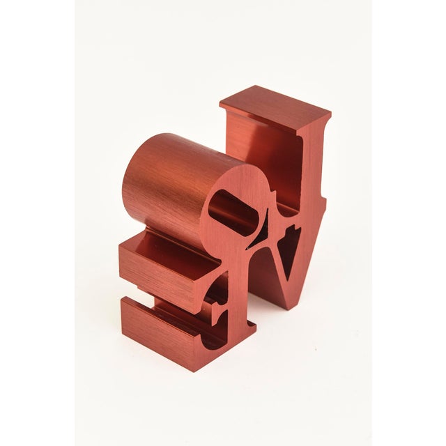 Vintage Robert Indiana Red Love Sculpture Brushed Aluminum Paperweight/ Desk Accessory For Sale In Miami - Image 6 of 9