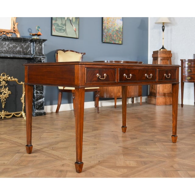 Mahogany Writing Table With Red Leather For Sale - Image 4 of 14