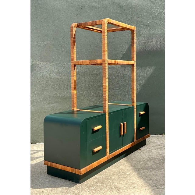 Vintage Wrapped Rattan Etagere and Laminate Credenza For Sale - Image 12 of 12