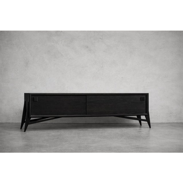 Mid-Century Scandinavian Modern Dark Oak Sideboard with Wooden Handles, 1960s For Sale - Image 17 of 18