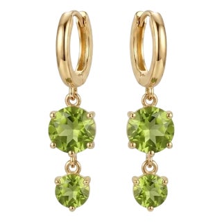 Peridot Graduated Double Drop 18k Gold Plated Huggies, August Birthstone Earrings - A Pair For Sale