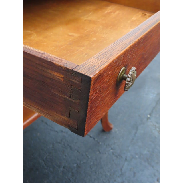 Early 1900s Tiger Oak Writing Office Desk Console Table 6675 For Sale - Image 10 of 15