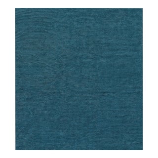 Contemporary Textured Wool and Silk Dark Teal Rug For Sale