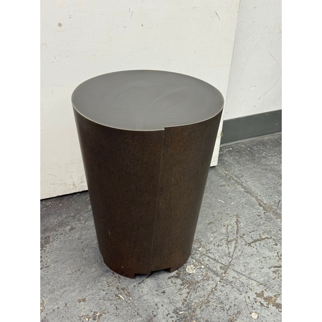 Metal Crate & Barrel Anton Bronze Drum End Table For Sale - Image 7 of 12