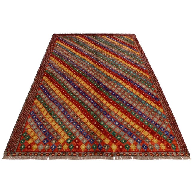 Abstract 1990s Abstract Balouchi Orange/Blue Wool Rug - 5'1" X 6'7" For Sale - Image 3 of 8