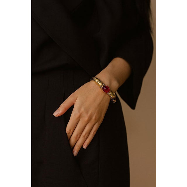 Bochic "Orient" Red Ruby & Multi Sapphire Dragon Bangle Set In 18K Gold & Silver For Sale - Image 12 of 18