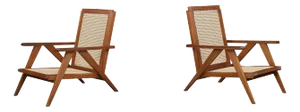 French Mid-Century Modern Teak and Cane Armchairs by Charlotte Perriand, 1950s, Set of 2