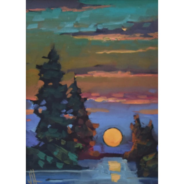 American William Hawkins Moonlight Landscape Seascape Painting Including the Antiqued Gold Wood Frame For Sale - Image 3 of 5