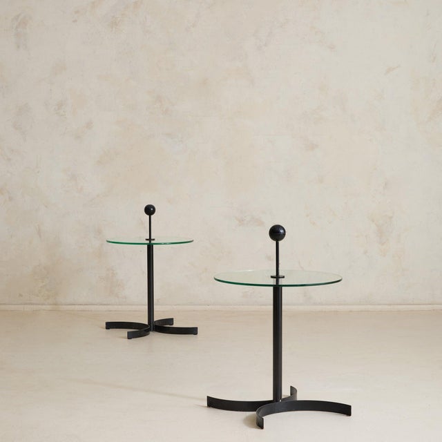 Postmodern Vintage Italian Iron + Glass Top Side Table - 2 Available For Sale - Image 3 of 11