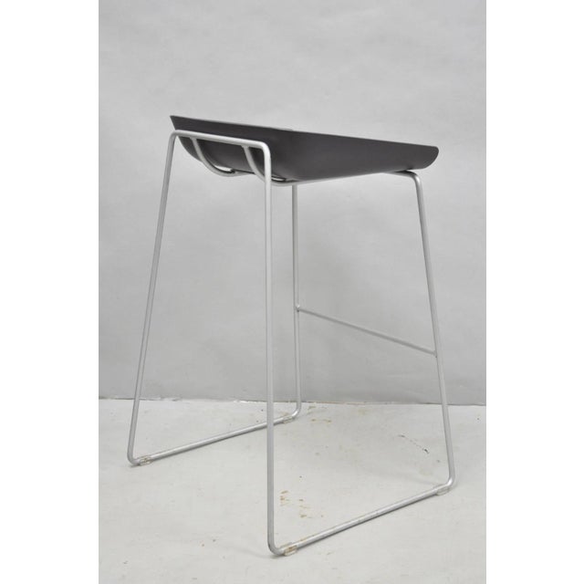 Turnstone by Steelcase Metal Scoop Barstool Stool W/ Green Cushion - Set of 3 For Sale - Image 15 of 15