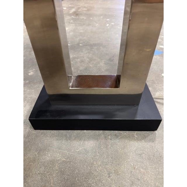 Contemporary Pair of Modern Brushed Robert Abbey Style Metal Open-Frame Table Lamps For Sale - Image 3 of 10