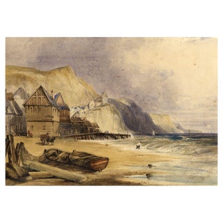 Fishing Nets on Beach, Possibly Brittany, Mid-19th Century, Watercolour Painting For Sale
