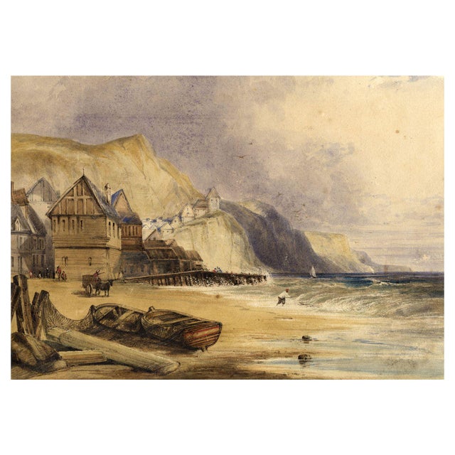 Fishing Nets on Beach, Possibly Brittany, Mid-19th Century, Watercolour Painting For Sale