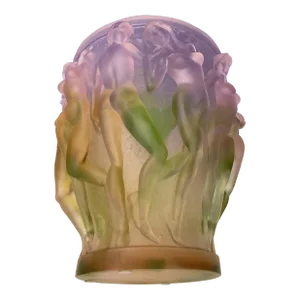 1950s Vintage XL Crystal Heavy Glass Art Vase, Green Pink Ombré Naked Ladies