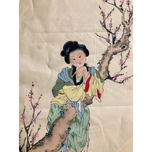 Japanese Vintage Japanese Painted Silk Panel For Sale - Image 3 of 10