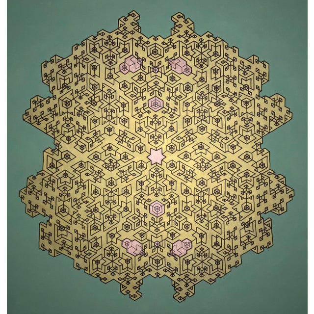 Pareidolia Labyrinth Origami Fractal Face Optical Illusion Canvas Painting, Anthropomorphic Geometry For Sale - Image 4 of 10
