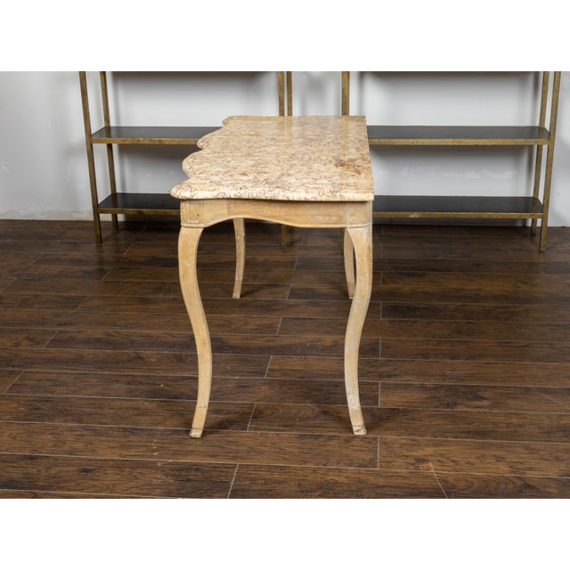 French Rococo 18th Century Beech Wood Marble Top Console Table with Carved Apron For Sale In Atlanta - Image 6 of 11