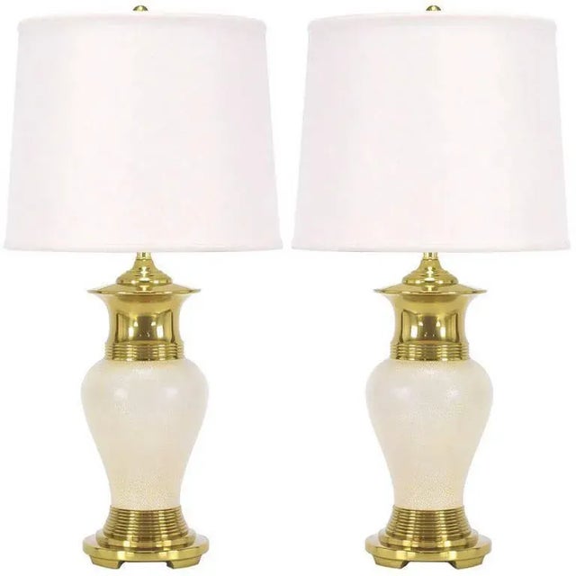 Brass Urn Form Brass and Ivory Crackle Glaze Table Lamps - a Pair For Sale - Image 8 of 8