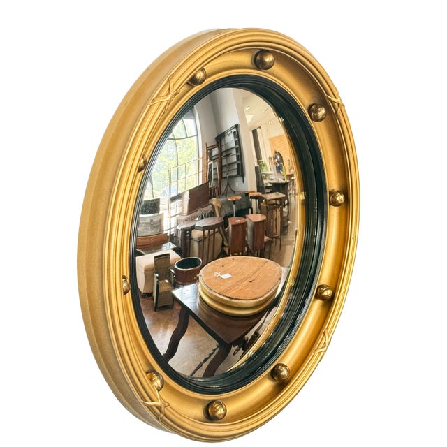 Traditional English Gilt Framed Convex Mirror in the Regency Style (Dia 15 1/2) For Sale - Image 3 of 6