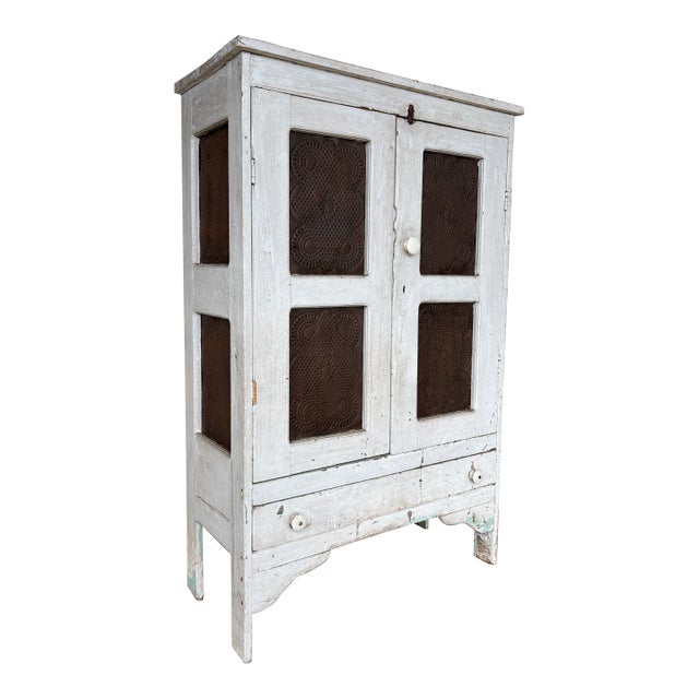 Primitive Antique Tin Stamped Pie Safe-Cupboard (Circa 1700's) For Sale