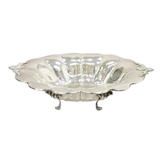 Vintage English Baroque Style Large Footed Silver Plated Fruit Bowl For Sale