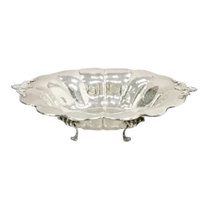 Vintage English Baroque Style Large Footed Silver Plated Fruit Bowl
