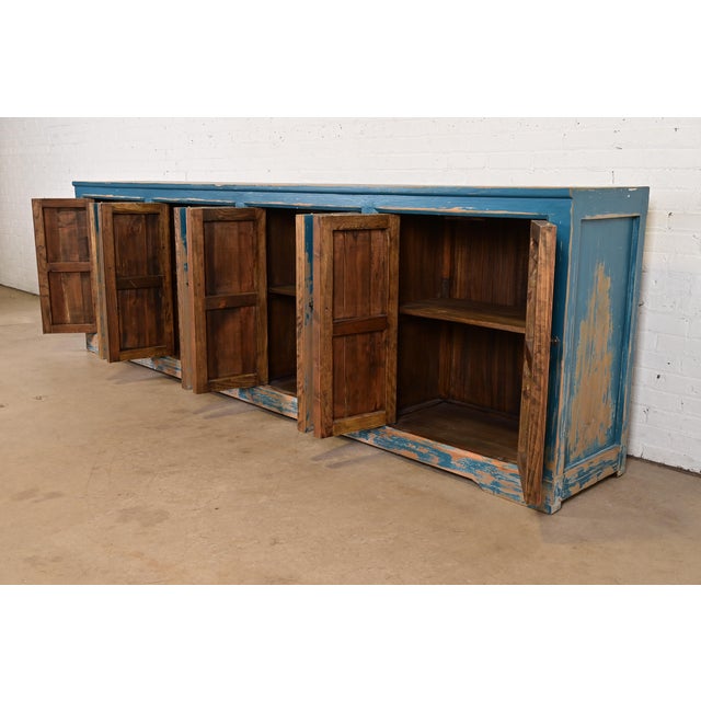 Modern Distressed Blue Painted Monumental Sideboard by Van Thiel For Sale In South Bend - Image 6 of 13