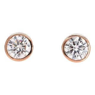 Bezel Setting Lab-Grown Diamond Solitaire Studs in Solid 14k Rose Gold | Rd 5mm For Sale