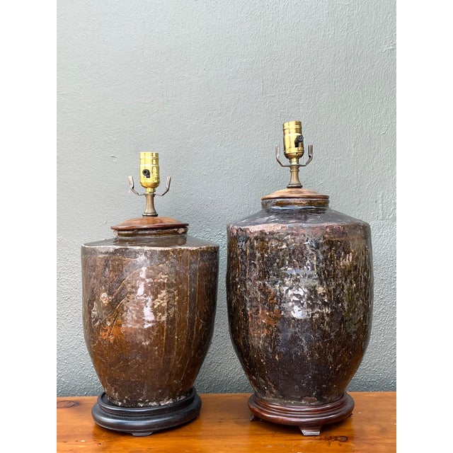 Vintage Boho Glazed Ceramic Lamps - Set of 2 For Sale - Image 14 of 18