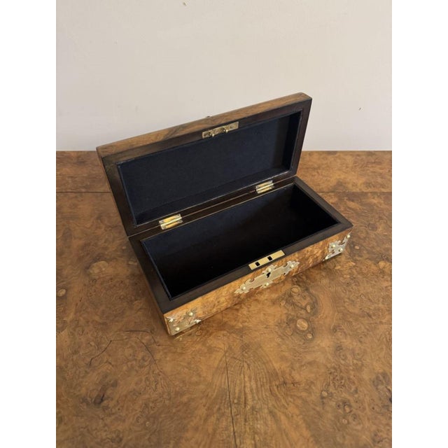 Victorian Burr Walnut and Brass Mounted Jewellery Box, 1880s For Sale - Image 6 of 8
