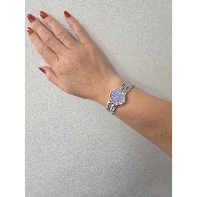 Metal Vintage Rolex Orchid Ladies Blue Face Diamond Cocktail Watch 18k Gold For Sale - Image 7 of 8