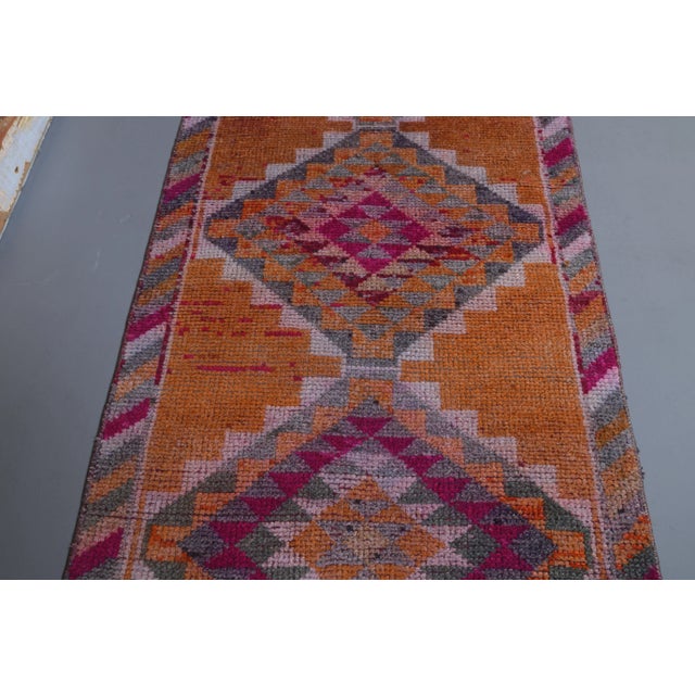 Orange 1970s Turkish Handmade Orange Diamond Wool Runner Rug For Sale - Image 8 of 9