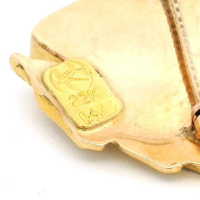 Vintage American Studio 22k Gold Opal Diamond Modernist Brooch For Sale - Image 11 of 14