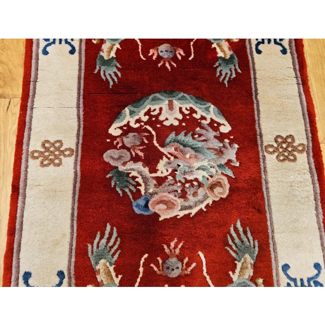 Vintage Chinese Art Deco Hand-Knotted Rug, Floral Motif, Wool, 1900s, 3' x 5' For Sale - Image 10 of 13
