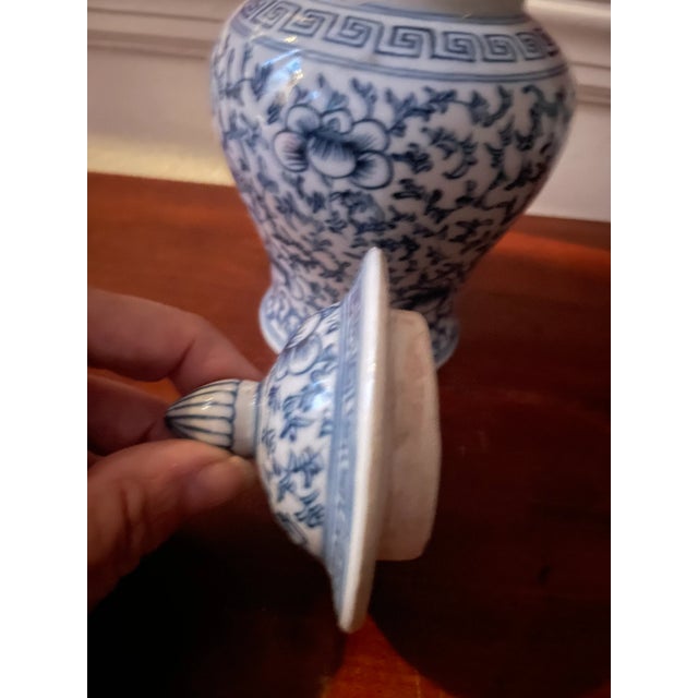 Ceramic 19th C. Petite Blue and White Chinese Porcelain Temple Ginger Jar For Sale - Image 7 of 11