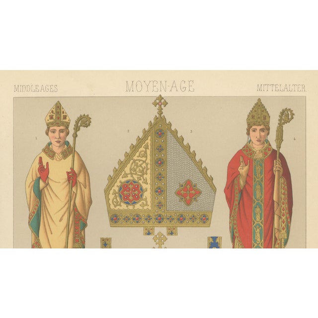 Late 19th Century Racinet, Medieval Bishop Vestments & Gothic Mitres, 1888, Paper For Sale - Image 5 of 9