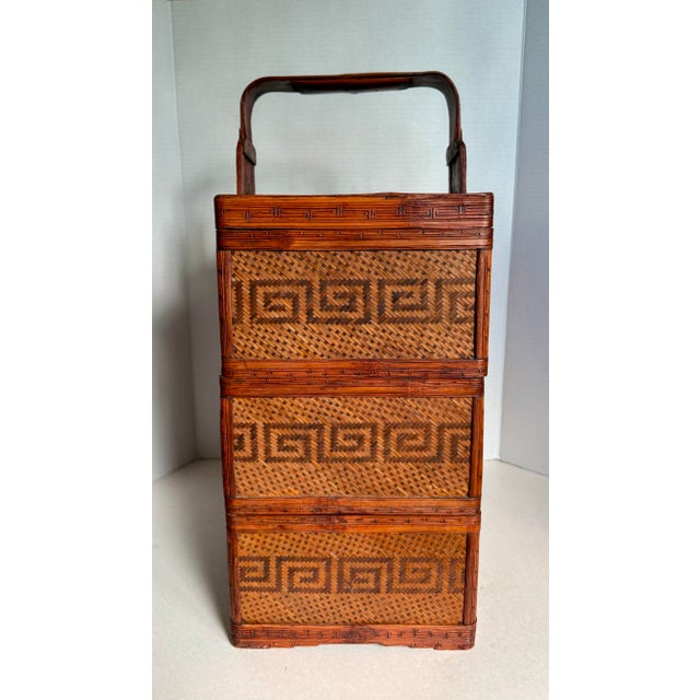Mid 20th Century Vintage Chinese Wedding Basket With Carved Wood, Bamboo and Rattan For Sale - Image 5 of 12