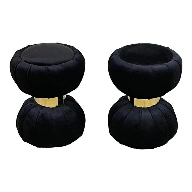 Set of Clessidra Poufs in Black Velvet, 1990s For Sale - Image 6 of 6