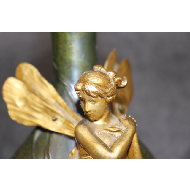 Black 19th Century Pair Art Nouveau Bronze and Marble Top End Tables by Ferville Suan For Sale - Image 8 of 17