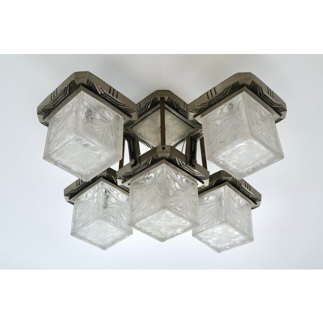 Silver Ceiling Lamp with Cubist Glass Shades, 1930s For Sale - Image 8 of 8