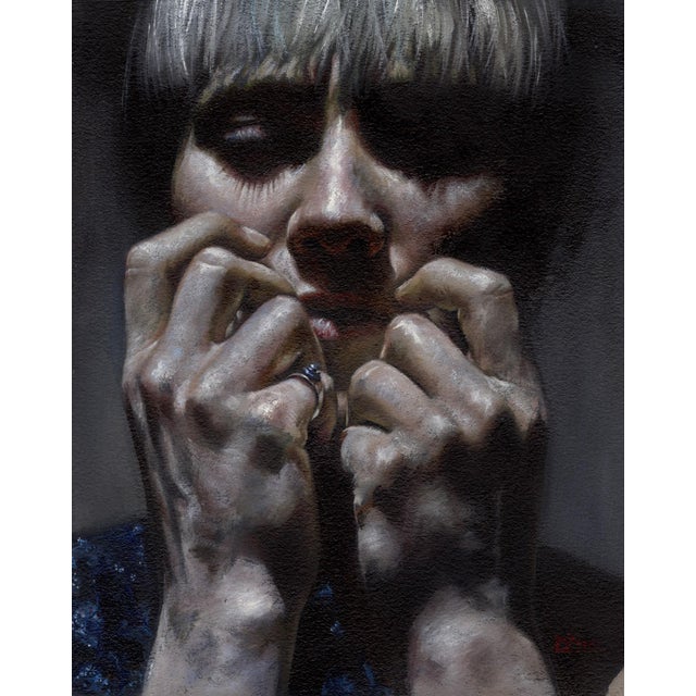 Closing Statements by Daire Lynch | Oil on Arches paper Portrait of a person with hands gripping their face. For Sale