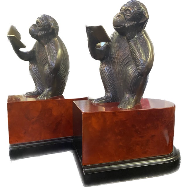 1940s Bronze Monkey Bookends- Set of 2 For Sale - Image 4 of 5