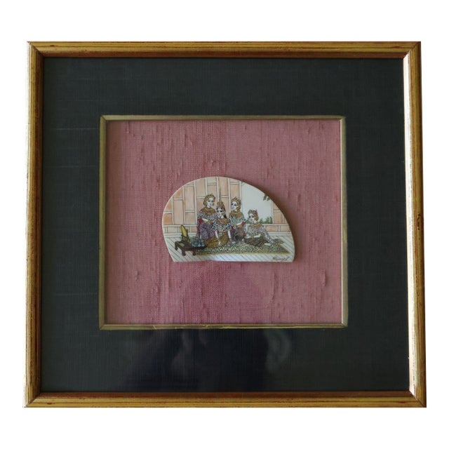 Vintage Thai Royal Court Miniature Painting on Shell, Signed Roong — Gilt Framed For Sale