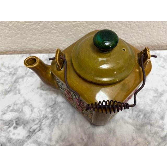 Vintage Green Floral Textured Teapot For Sale In Sacramento - Image 6 of 8