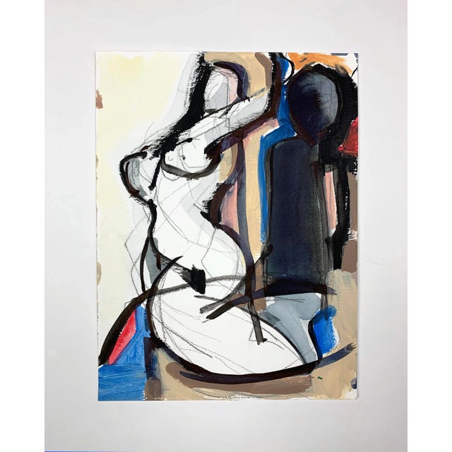 Gesture painting of a woman on paper, acrylic and charcoal.